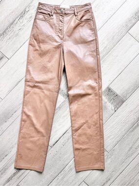 Aritzia Wilfred Straight-Leg Vegan Leather Jeans in Cognac